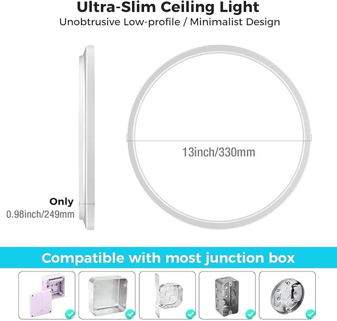 libtit 6 Pack 13 Inch LED Flush Mount Ceiling Light, 3200LM 28W Ultra-Slim LED - Image 6
