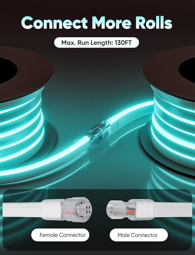 65FT RGB LED Neon Rope Lights Remote Control, AC 110-120V Outdoor Color - Image 4