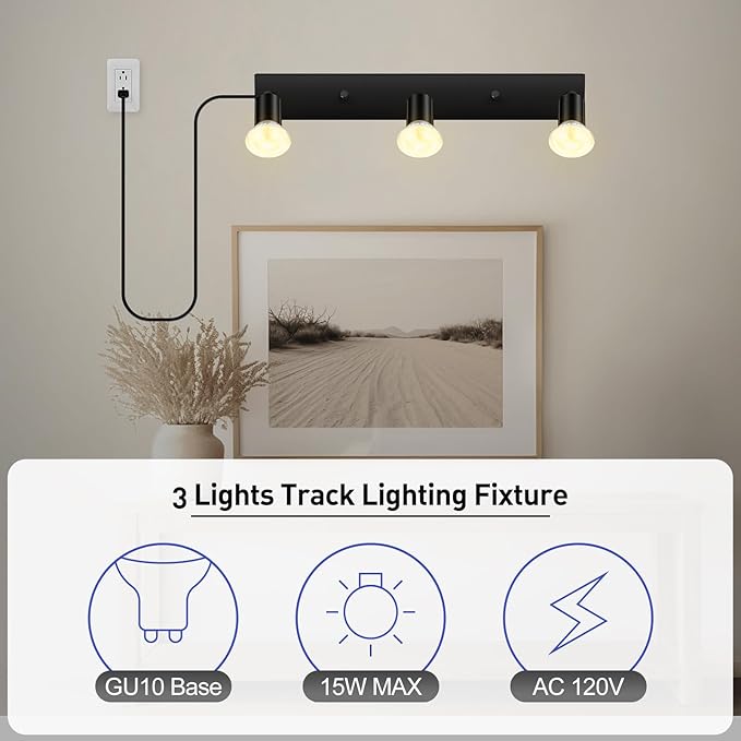 Plug in Track Lighting, Rotatable Track Head, Plug in Ceiling Light Kitchen - Image 3