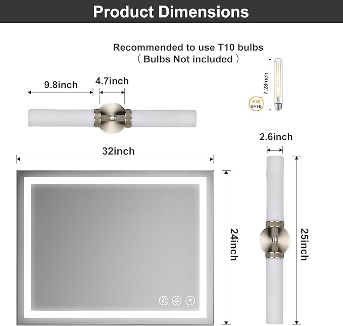 LaLuLa Brushed Nickel Vanity Lights – 2-Light Hardwired Bathroom Light Fixtures - Image 7