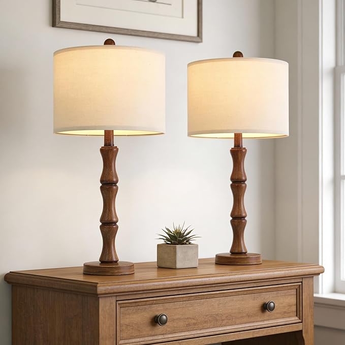 BOBOMOMO 25" Rustic Table Lamps Set of 2, Farmhouse Nightstand Lamps by BOBOMOMO