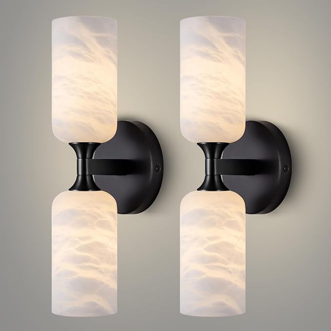 Alabaster Wall Sconce Set of 2, 14in Modern Spanish Natural Marble Bathroom by CEENWE