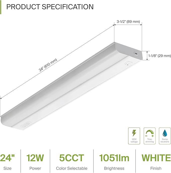 ASD 24 Inch Hardwired LED Under Cabinet Light, On/Off & 5CCT Switch 2700K-5000K - Image 2