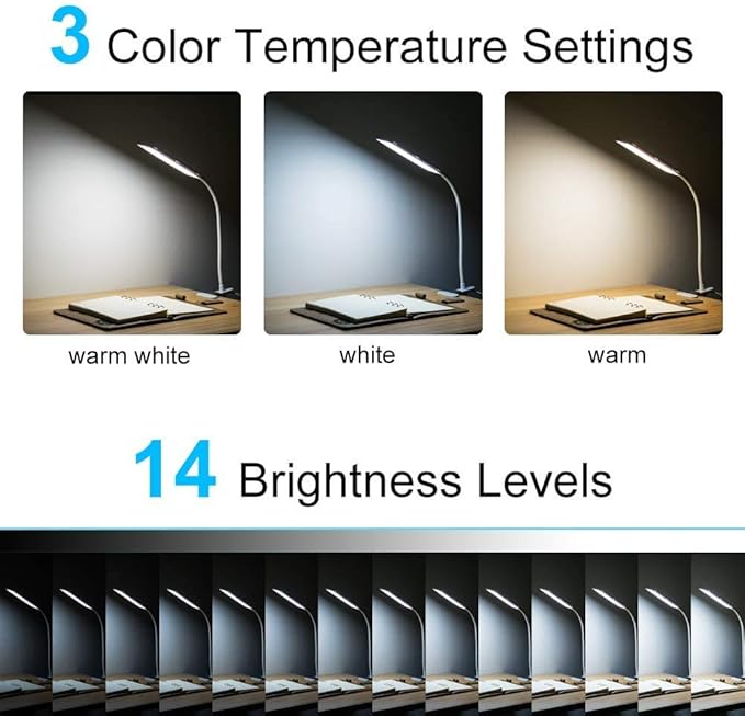RAOYI LED Desk Lamp, 5W USB Clip on Light Eye-Caring Reading Clamp Table Lamp - Image 2