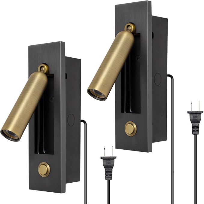 Set of 2 Led Headboard Wall Light, 350°Rotation Portable Plug in Wall Sconce by YFMYY