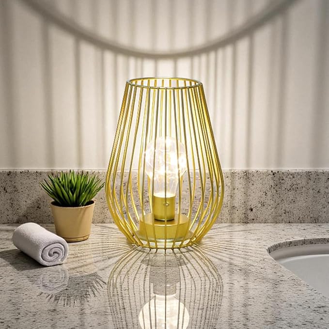 TRIROCKS Metal Battery Operated Lamp 8'' Tall Cage Shape Cordless Table Lantern - Image 2