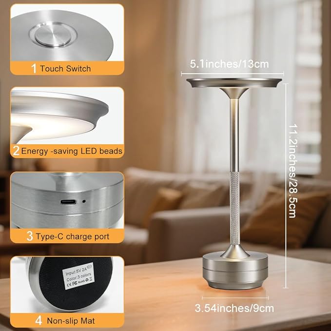 EJQ Cordless Rechargeable Table Lamps, Portable 6000mAh Battery Desk Lamp - Image 6