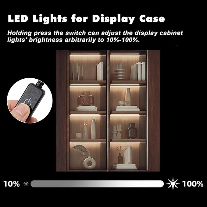 JUSJUBR Black LED Shelf Lights, Display Cabinet Lights - Image 2