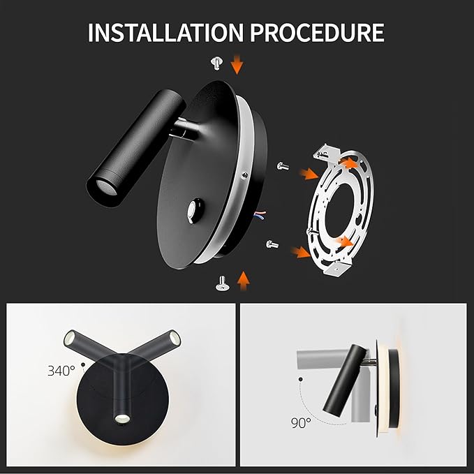 Aisilan Modern Dimmable LED Wall Sconce, 6W Adjustable Angle Bedside Wall Lamp - Image 4