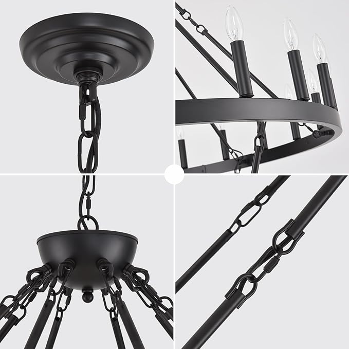4 Tier 84-Light Black Wagon Wheel Chandelier, Industrial Round Light Fixture - Image 4