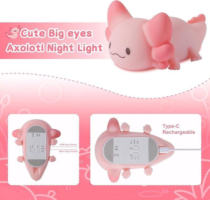 ZKLiLi Axolotl Kids Night Light, Squishy Cute Lamp Dimmable Childrens Night - Image 3