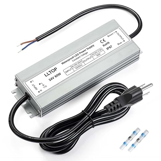 LED Driver 60 Watts 100-264V AC to 24V DC 2.5A Power Supply Waterproof Low by LLTOP