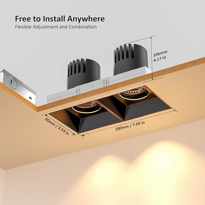 LED Square Recessed Lighting 16 Pack, 24W Aluminum Trimless Downlight, - Image 5