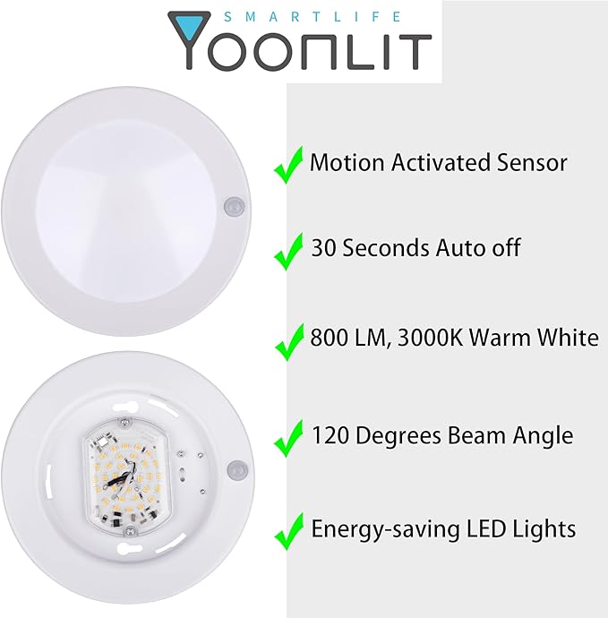 YoonLIT Flush Mount PIR Motion Sensor LED Ceiling Light, 6.2 Inch 10.5W 800 - Image 2
