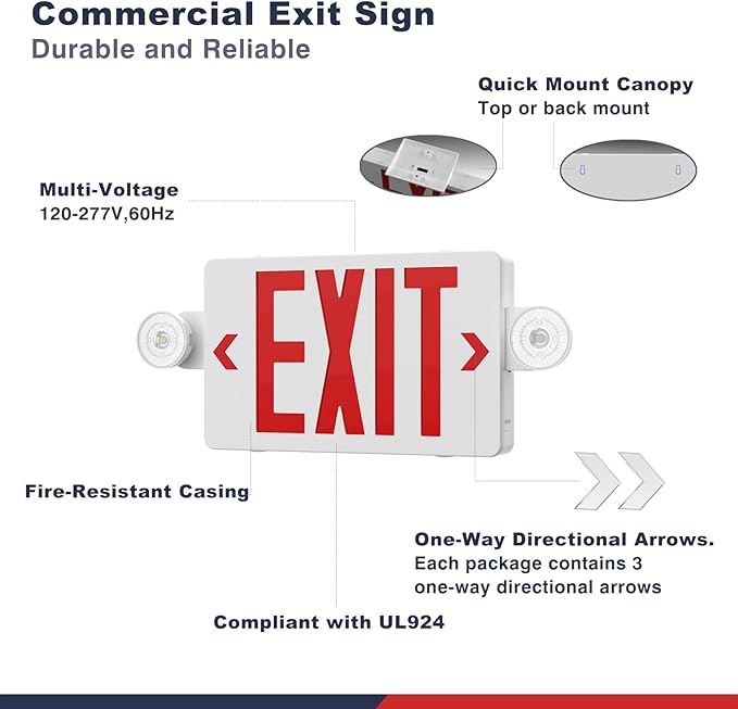 Exit Sign with Emergency Lights, LED Emergency Exit Light with Battery Backup - Image 4
