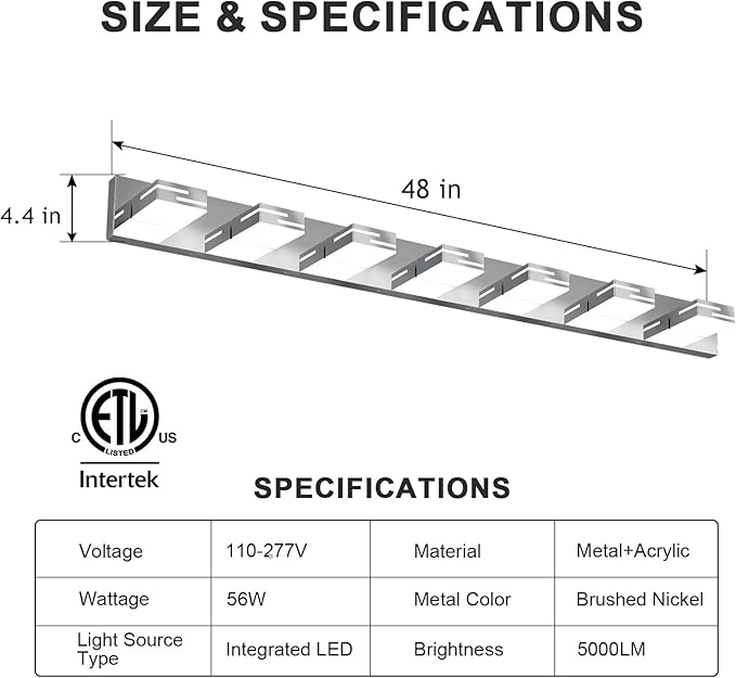 LED Modern Bathroom Vanity Light Fixtures, 7-Light 48-inch Dimmable Chrome - Image 3