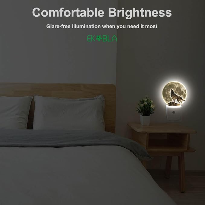 EKOBLA Black Wolf Night Light Wildlife Wolf on Cliff Full Moon Night Lights - Image 4