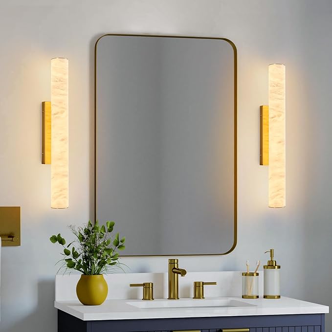 LMQNINE Natural Alabaster Wall Sconces Spanish Marble Wall Light Cylinder - Image 5