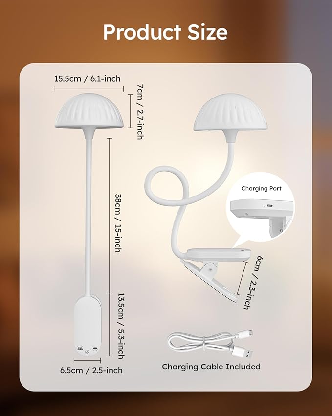 Rechargeable Clip On Lamp, Cordless Touch Control Desk Lamp - Image 9
