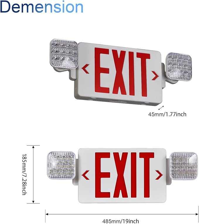 CM MZY Red Exit Sign with Emergency Light, Two Adjustable Square Head, Exit - Image 3