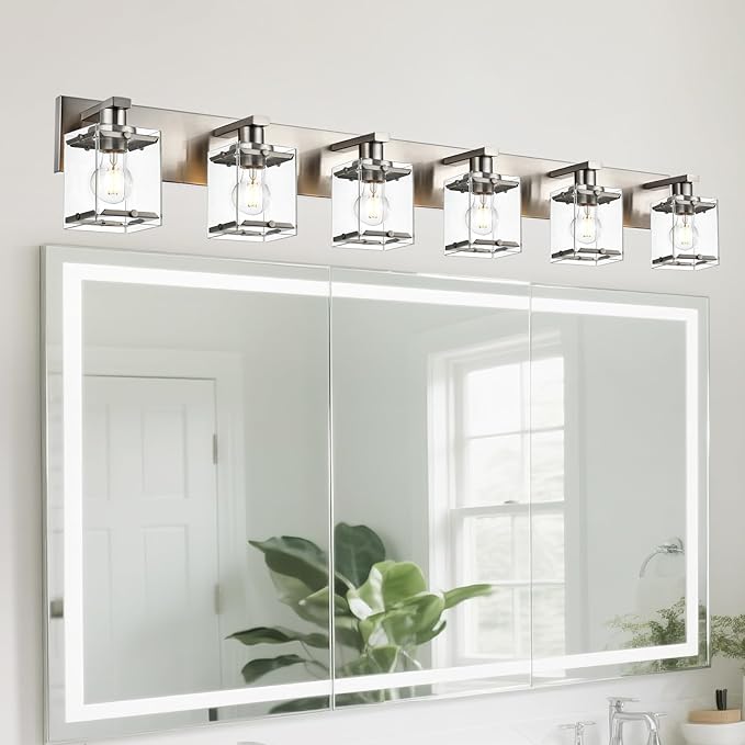 6-Lights Brushed Nickel Bathroom Light Fixture Over Mirror, Modern Wall Sconce - Image 4