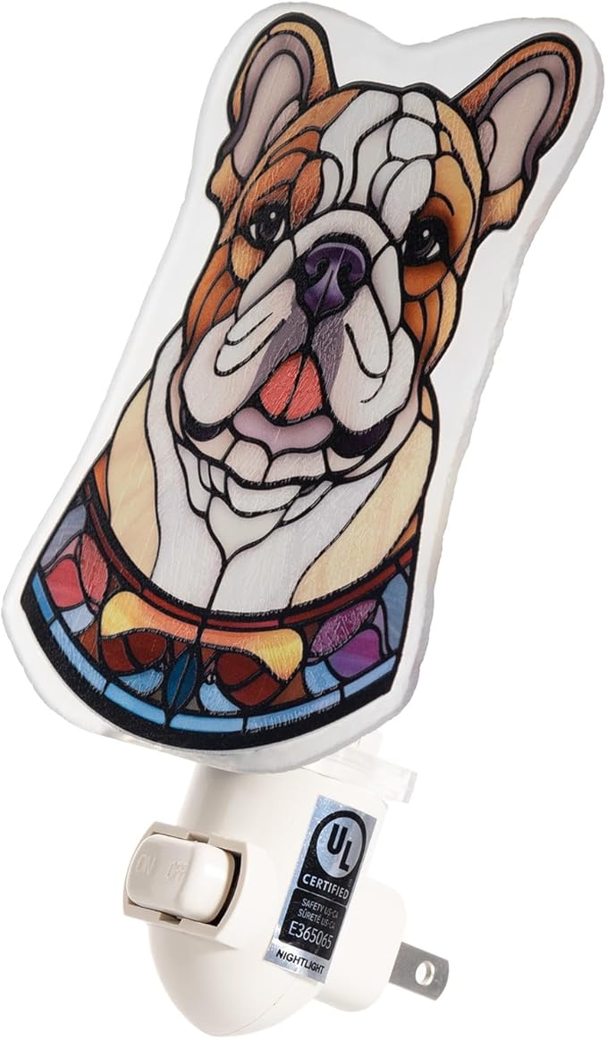 English Bulldog Dog Shaped Night Light – Stained Glass Styled Cutout Design – - Image 5