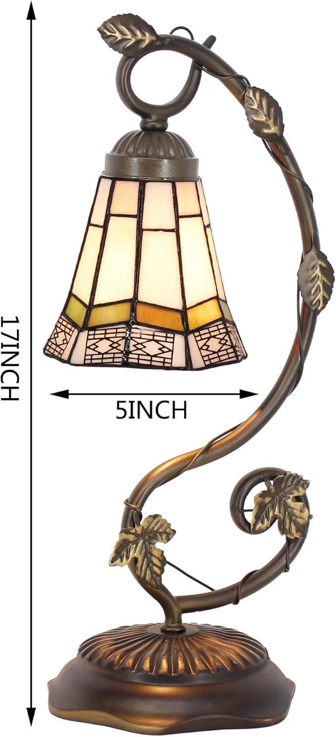Tiffany Lamp Stained Glass Desk Reading Bedside Light, Metal Leaf Table Lamp - Image 4