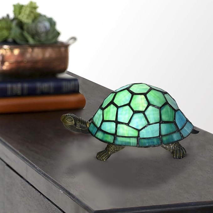 A0019 Turtle Tiffany Style Accent Table Lamp Handmade Stained Glass Animal - Image 3