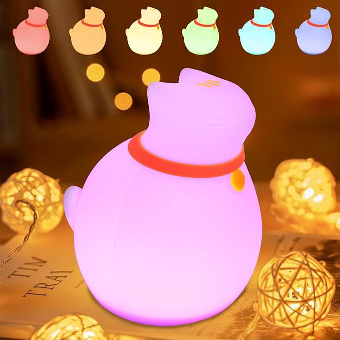 7-Color Changing Cat Night Light, Silicone Rechargeable Nursery Light by WelcometoMAGOHMT