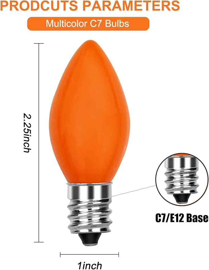 25 Pack C7 Christmas Replacement Bulbs, 5W Incandescent Night Light, C7/E12 - Image 2