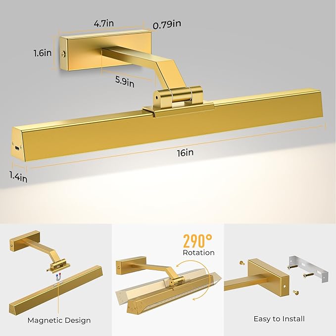 Picture Lights for Wall, Battery Operated Picture Light 16in Gallery Light for - Image 7