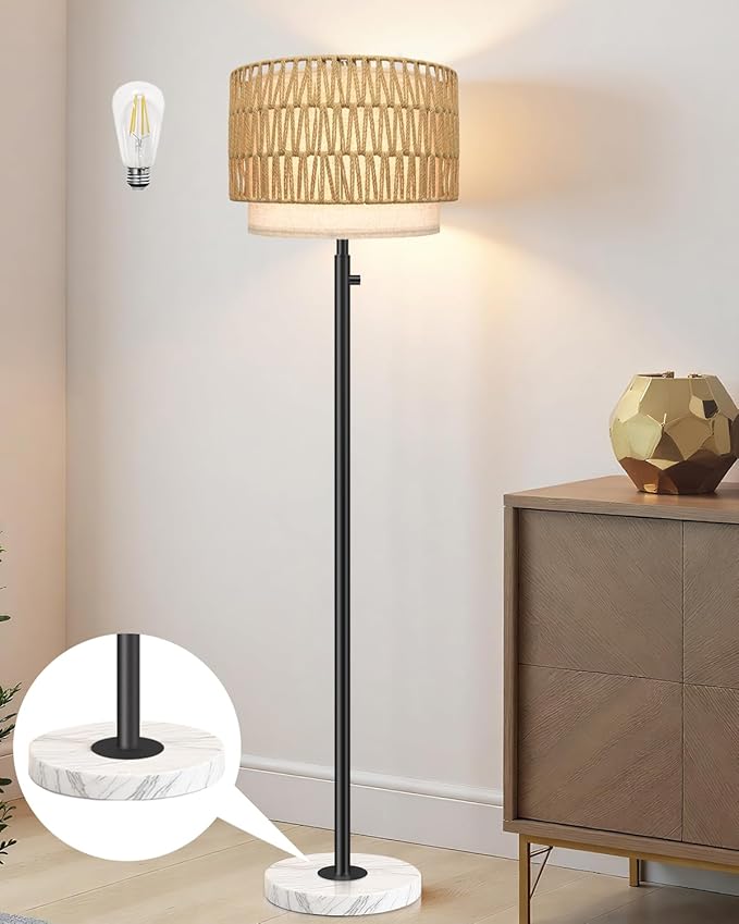 Rattan Floor Lamp, Floor Lamp for Bedroom, Modern Standing Lamp by Aulaiyi
