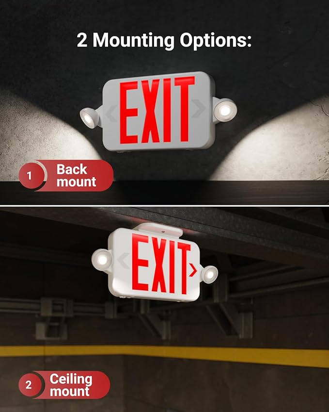 Sunco LED Exit Sign With Emergency Lights, Two Mini Adjustable Lights, 94V-0 - Image 5