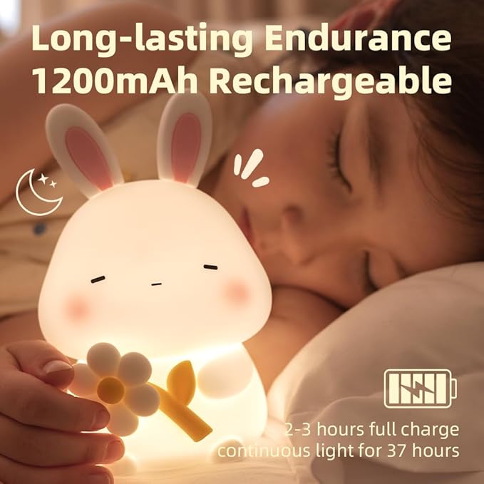 Bunny Night Light for Kids, Cute Rabbit Soft Silicone Lamp, Baby Nursery - Image 5