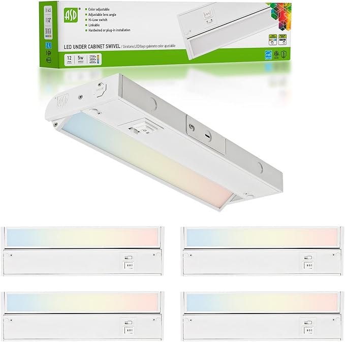 ASD Swivel LED Under Cabinet Lighting, 12 Inch 5W, Hardwired or Plug-in by ASDLightingCorporation