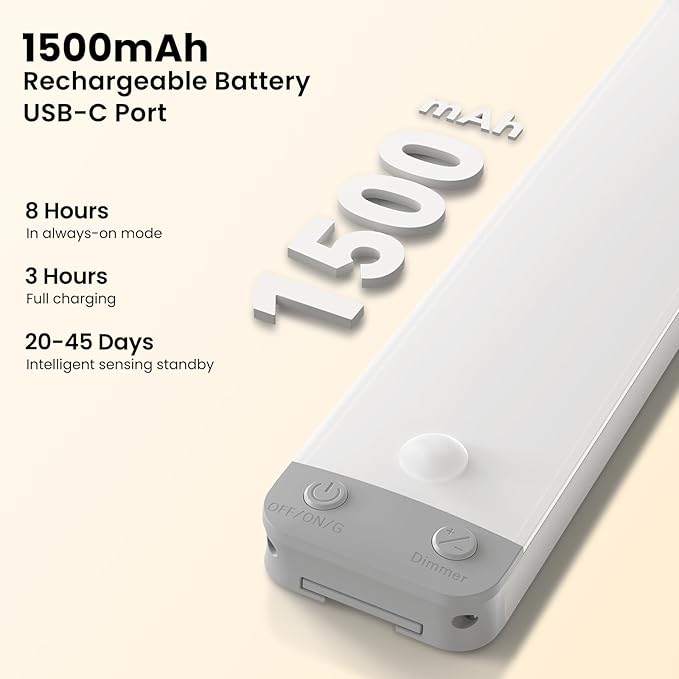 3-Pack Under Cabinet Lights, 8.3" 150LM Motion Sensor LED, USB-C 1500mAh - Image 4