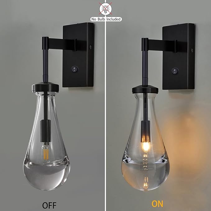 HuisMier Raindrop Wall Sconces, Modern Clear Glass Wall Lamp Vanity Light - Image 4
