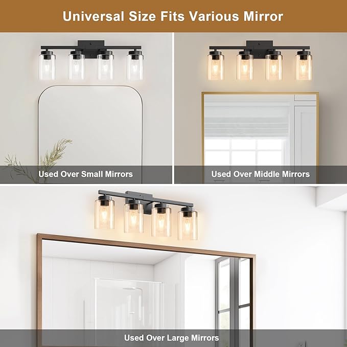 IZORRO Black Bathroom Vanity Light, 4-Light Vanity Lighting fixtures Over Mirror - Image 8