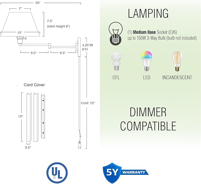 Kira Home Cambridge 15" Swing Arm Wall Lamp - Image 4