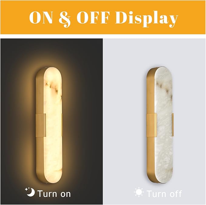 20“Natural Marble Wall Sconces Gold Alabaster Wall Sconce Vintage Bathroom - Image 5