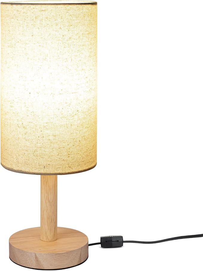 Small Table Lamp for Bedroom, Nightstand Lamp Linen Lampshade Bedroom Wood Base - Image 9