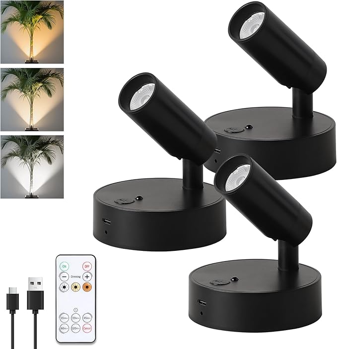 Wireless Rechargeable Spotlight spot lightsindoor, Battery Powered Lights by 7Degobii