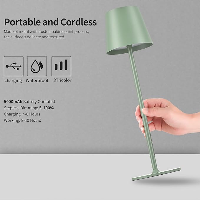 BGFHome Cordless Table Lamp LED Desk lamp, 5000mAh Rechargeable Touch Night - Image 3