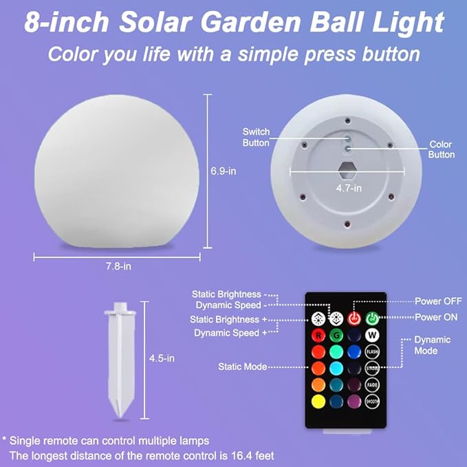 8-in Solar Globe Light Outdoor, Waterproof Solar Ball Light - Image 7