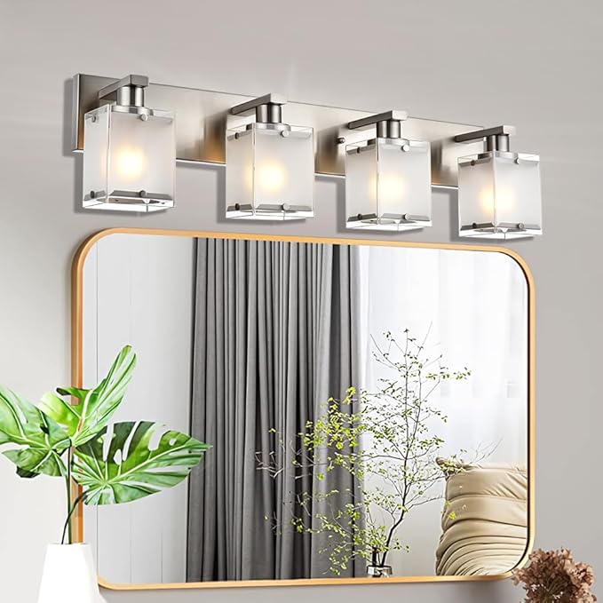 4-Lights Bathroom Light Fixtures Over Mirror, Brushed Nickel Vanity Wall - Image 2