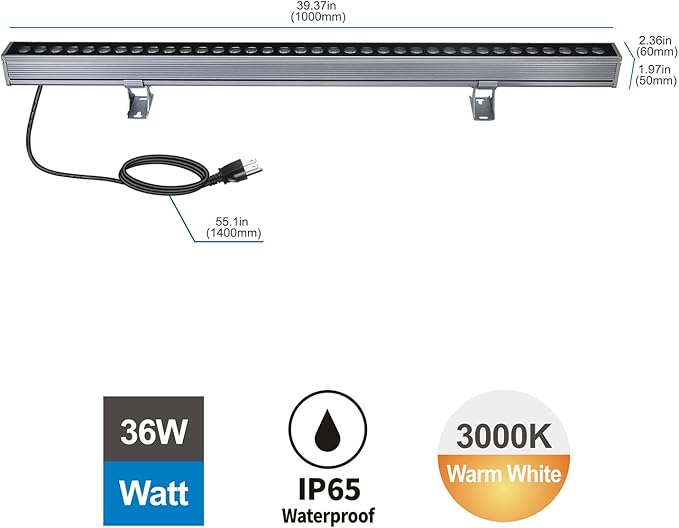 WLED Wall Washer Light 36W 3000K Warm White – 4500LM 40″ Linear LED Light Bar - Image 3