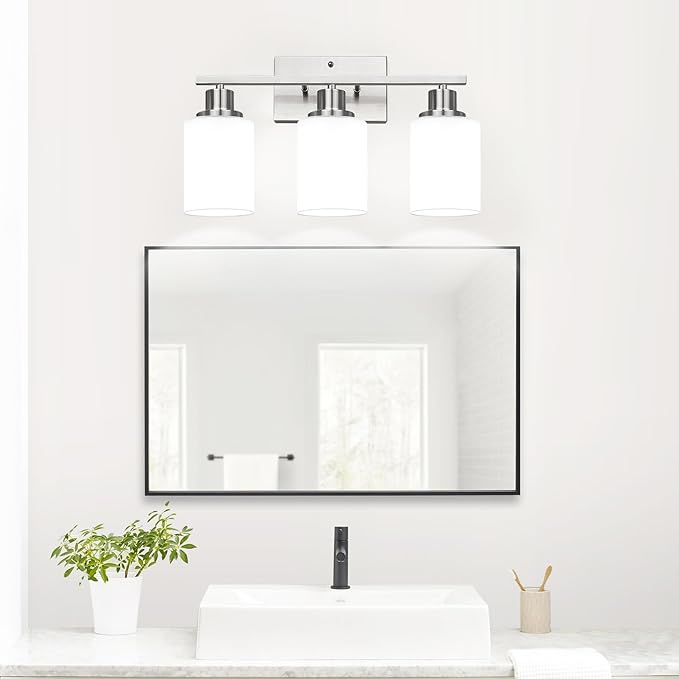 3-Light Bathroom Light Fixtures, Brushed Nickel Vanity Light - Image 8