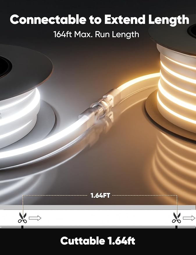 131FT LED Neon Rope Lights 5000K Cool White, AC 110-120V Flexible Neon Strip - Image 6