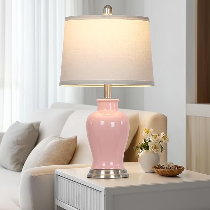 23" Pink Ceramic Table Lamps for Living Room, Modern Ceramic Lamps - Image 2