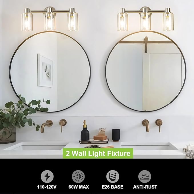 3 Light Bathroom Wall Light Fixtures Chrome Bathroom Wall Sconce - Image 4